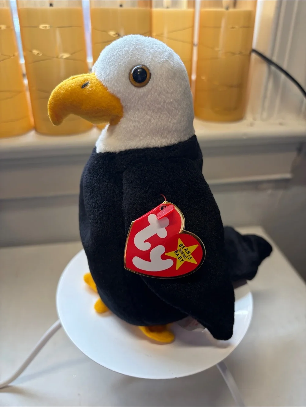 NWT Ty Beanie Baby Baldy Eagle in Black, White & Yellow